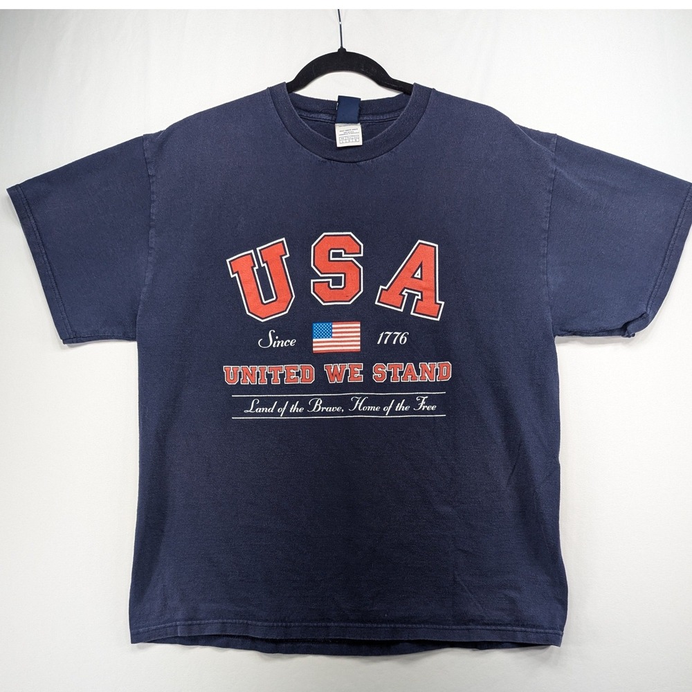 Basic Editions Mens USA United We Stand Graphic T-Shirt Navy Blue Large